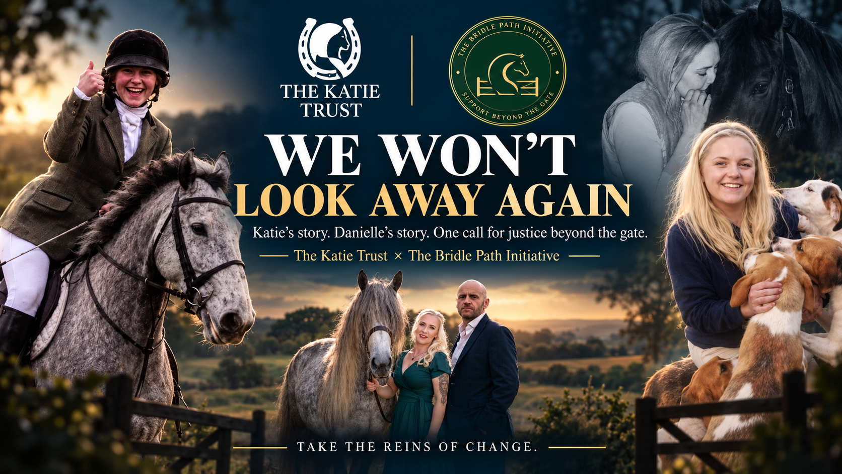 We Won't Look Away Again — The Katie Trust and The Bridle Path Initiative campaign poster